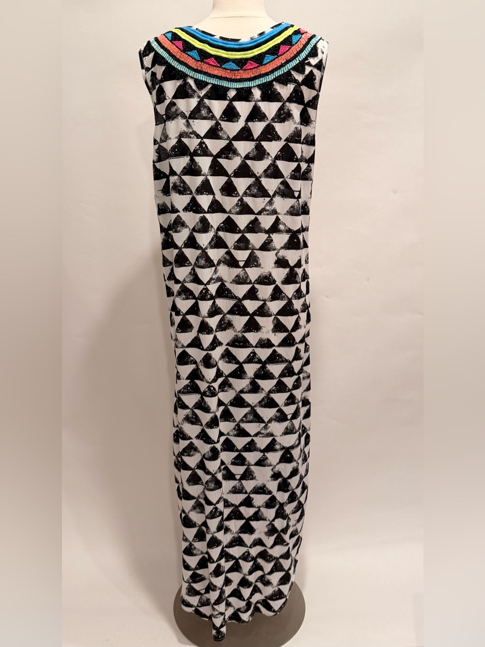 MARA HOFFMAN SWIM Black White Printed Beaded Neckline Maxi Dress M - Picture 4 of 4